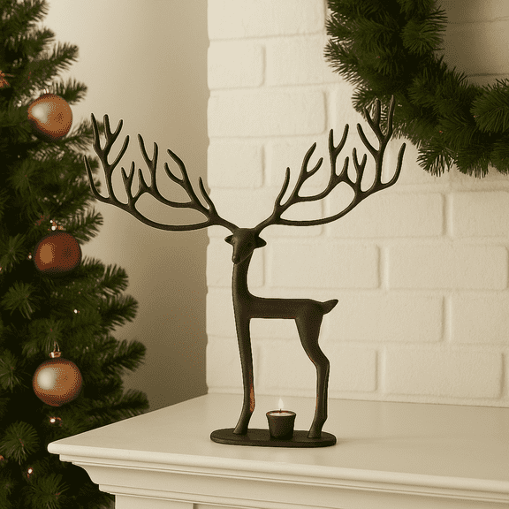 Satyankit Metal Reindeer Figurine, Black