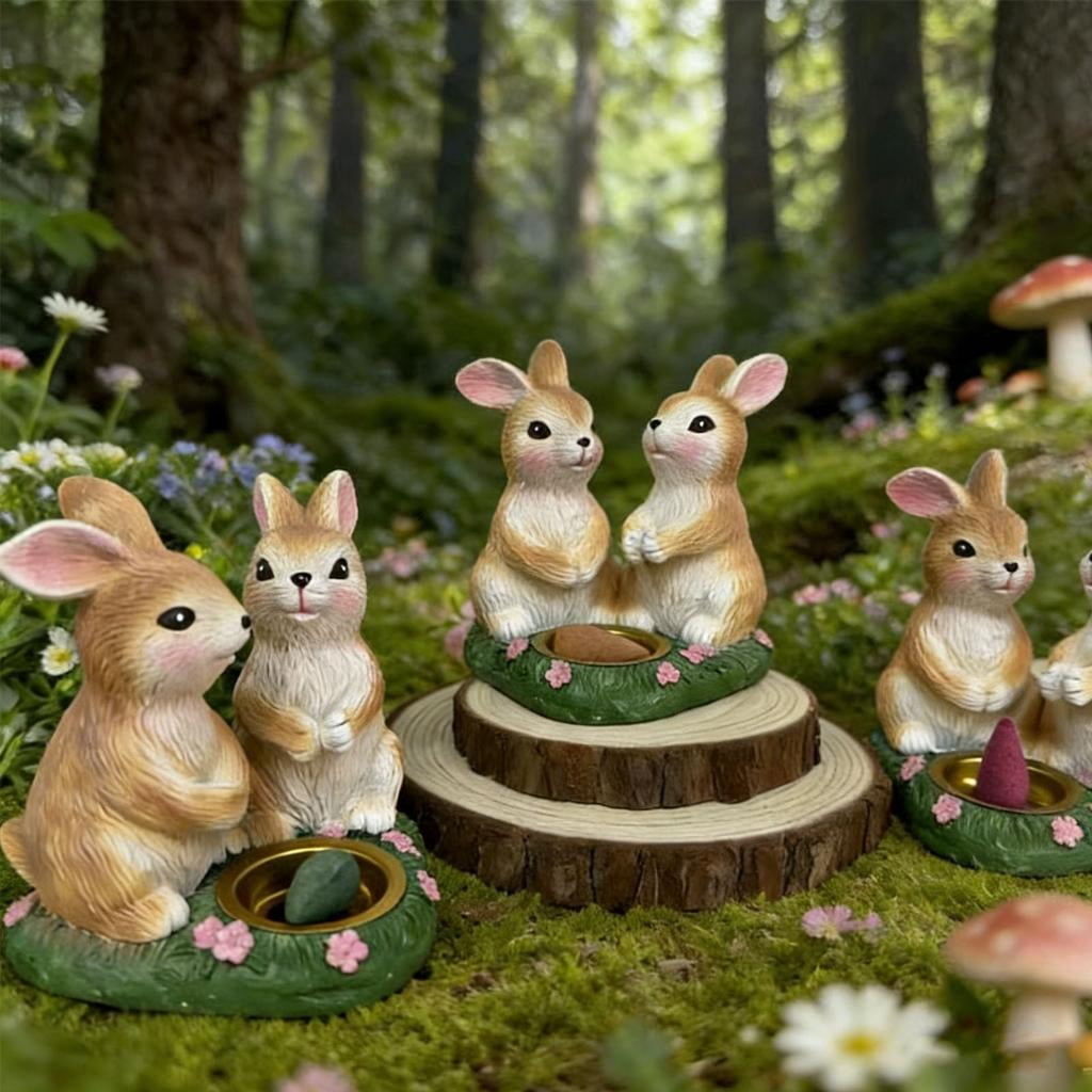 Giaone Rabbits Design Resin Aromatherapies Burners Easter Bunnies Statue Incenses Holder For Home Meditations and Relaxation