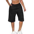 thumbnail image 2 of Kinrui Linen Shorts for Women Summer Knee Length Bermuda Shorts Drawstring Button High Waisted Knee Pants with Pockets Black M, 2 of 9
