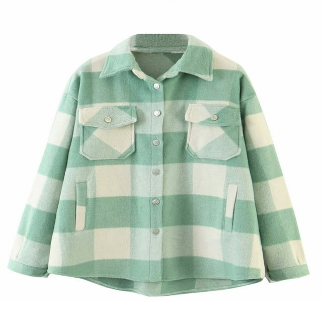 Womens Plaid Button Down Blouses Coat Thicken Jackets Cardigans Oversize Shirts S