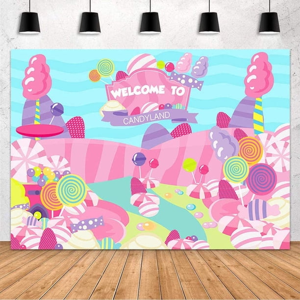 Fondo de cumpleaños personalizado con diseño de piruleta de Candyland para niñas, decoración para fiesta de cumpleaños de dulces, suministros para princesas, donas arcoíris, helado, fotografía,