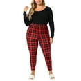 thumbnail image 2 of MODA NOVA Juniors' Plus Size Check Leggings Plaid Skinny Loungewear 4X Red, 2 of 5