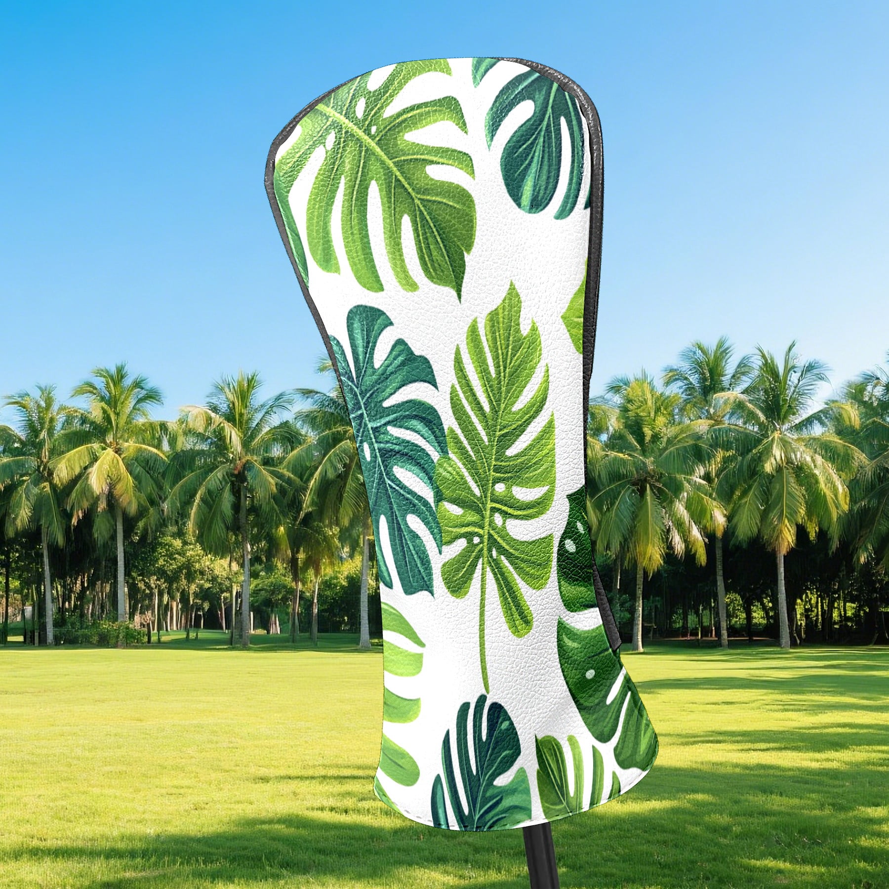 Golf Club Covers PU Leather Waterproof Head Covers for Fairway Woods Hybrids Green Leaves