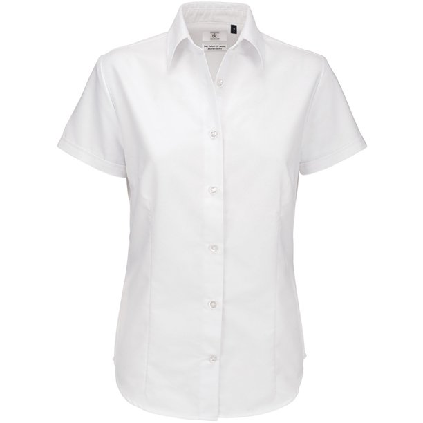 B&C- Camisa de manga corta Oxford para mujer (Blanco)