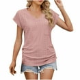 thumbnail image 2 of Antinious Summer Tops for Women Trendy,Sweatshirt for Women,Ladies Fashion Casual Solid V-Neck Pocket Shoulder Short Sleeve T-Shirt,Watermelon Red,S, 2 of 5