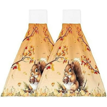 

Autumn Squirrel Fall Maple Leaf Branch Kitchen Hanging Towel Set of 2 Absorbent Soft Hand Tie Towel Thanksgiving Day Plant Durable Tea Bar Dish Towels for Bathroom Laundry Room Decor