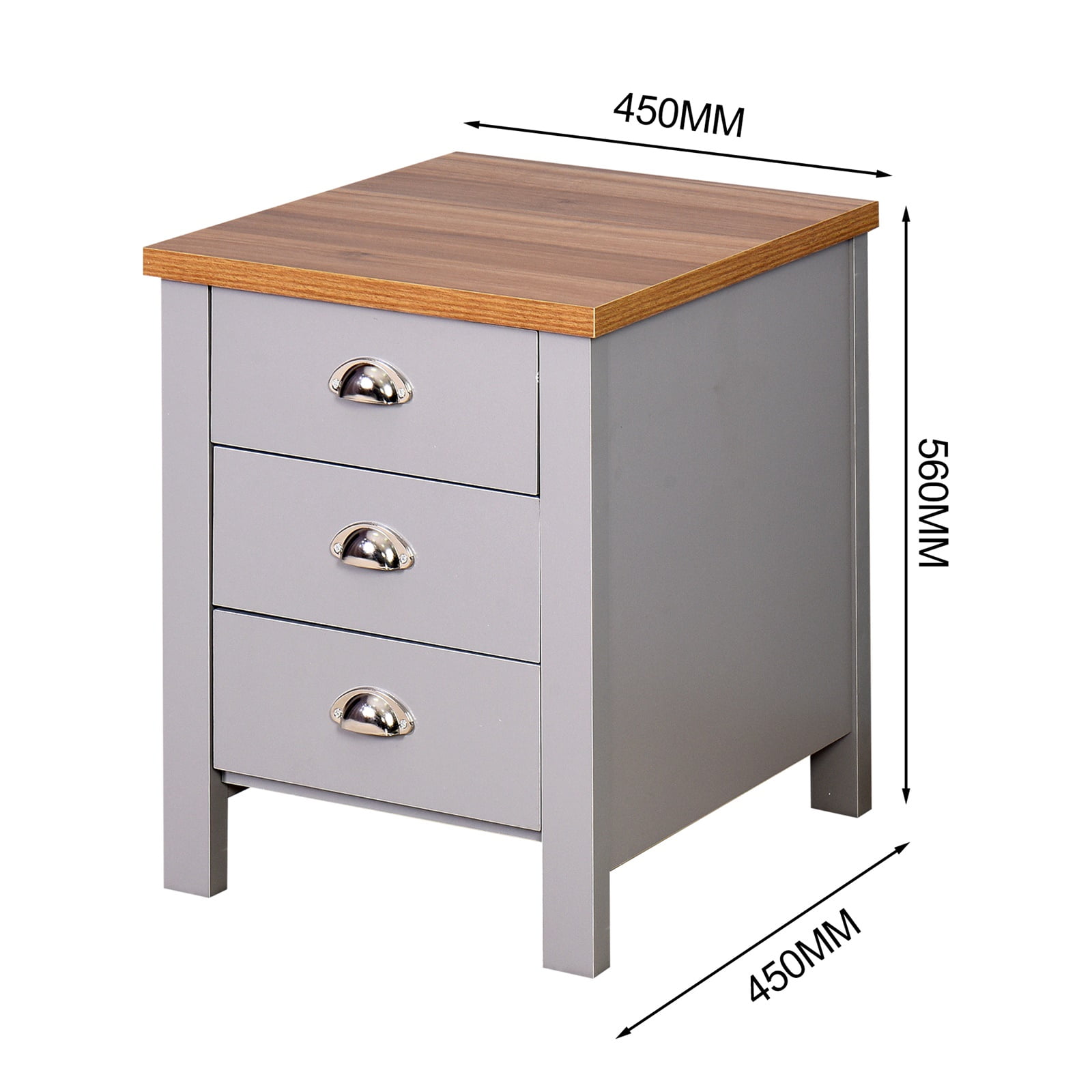 3-Drawer Nightstands & Bedside Tables, Modern Storage Cabinet for Bedroom, Grey