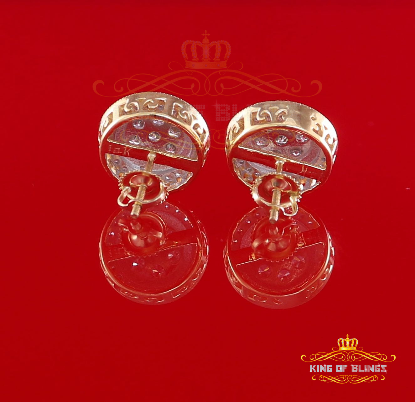 King of Bling's 10K Real Yellow Gold Real Diamond 1.66CT Men's/Women's Stud Round Earring