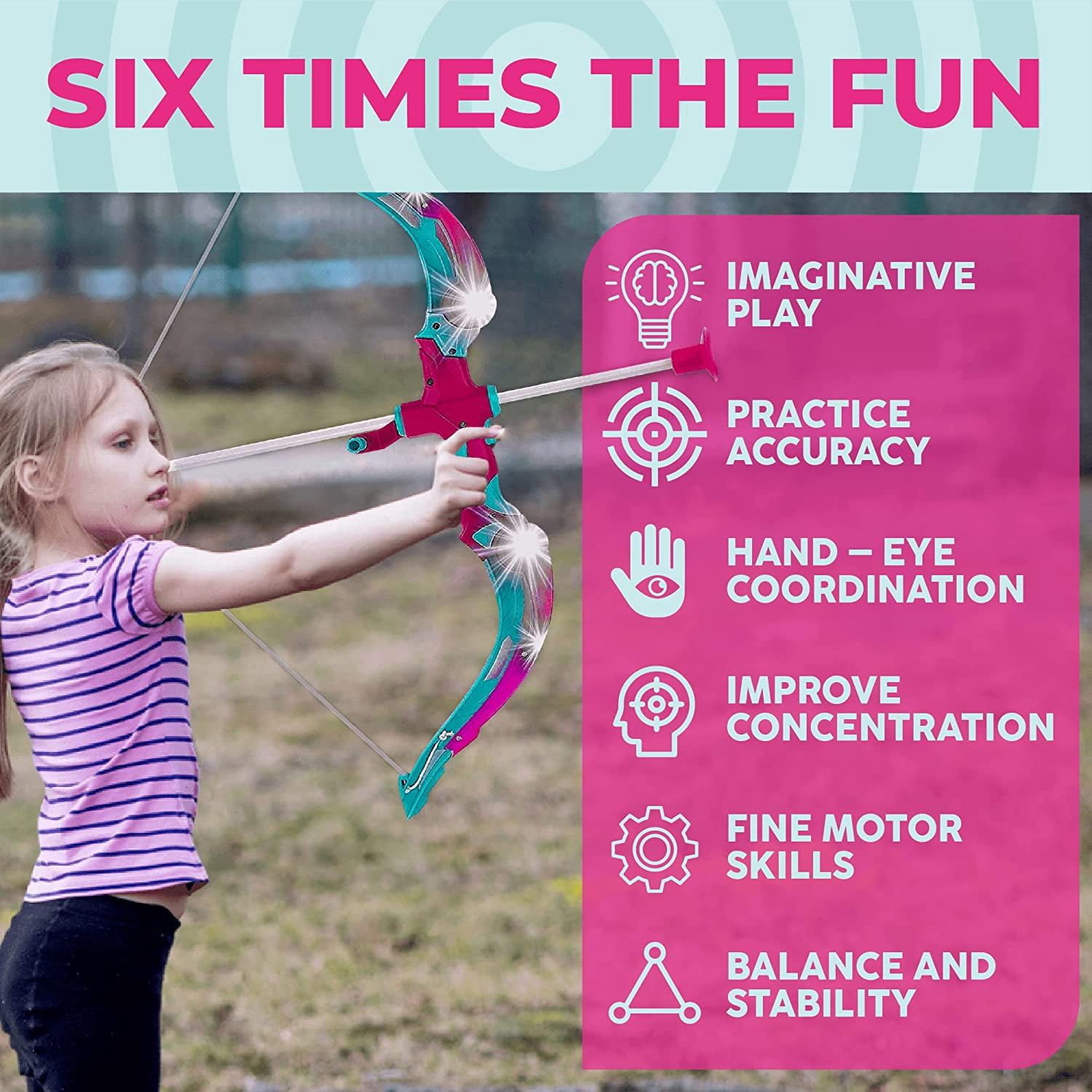 Toysery kids archery set - Kids Archery Bow with 6 Suction Cups Arrows, Target, and Quiver- girls bow and arrow set | kids bow and arrow