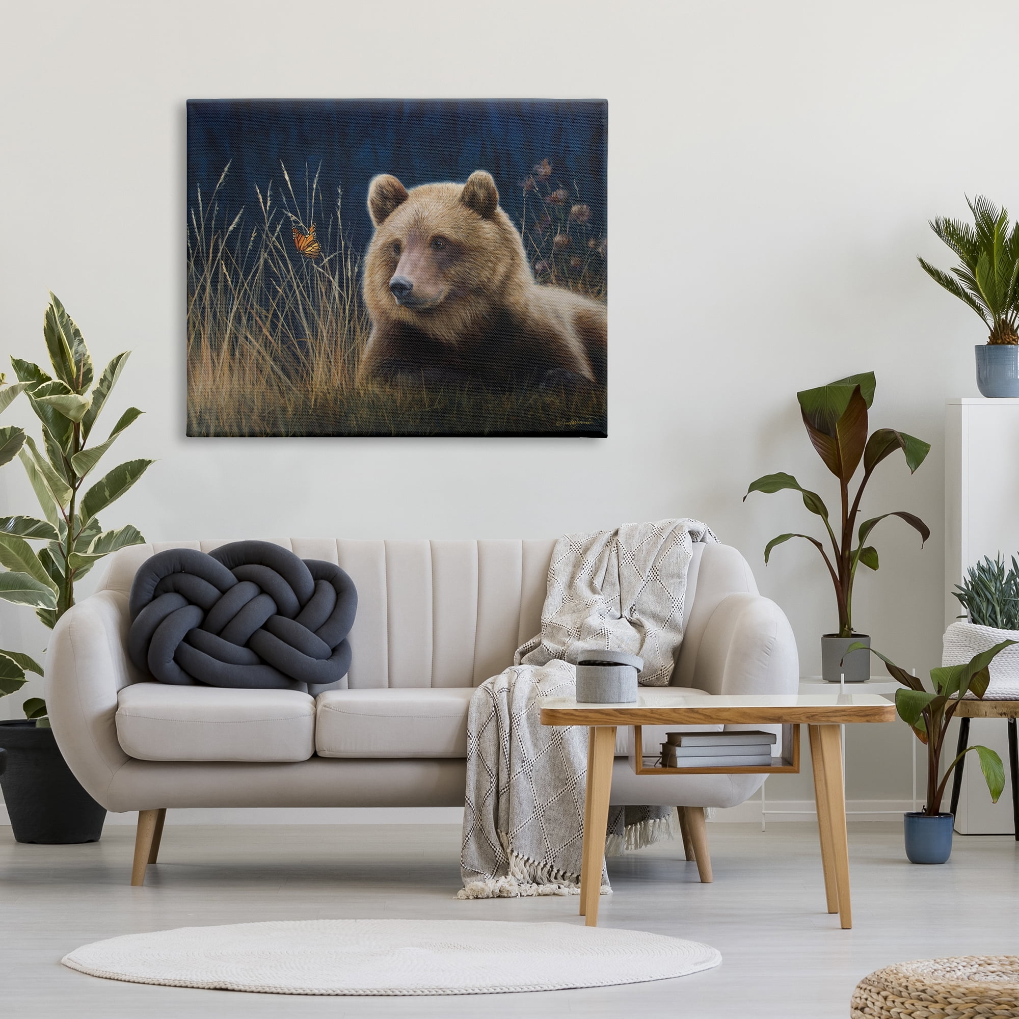 Stupell Industries Bear & Butterfly Scene Animals & Insects Painting Gallery Wrapped Canvas Art Print Wall Art, 48 x 36