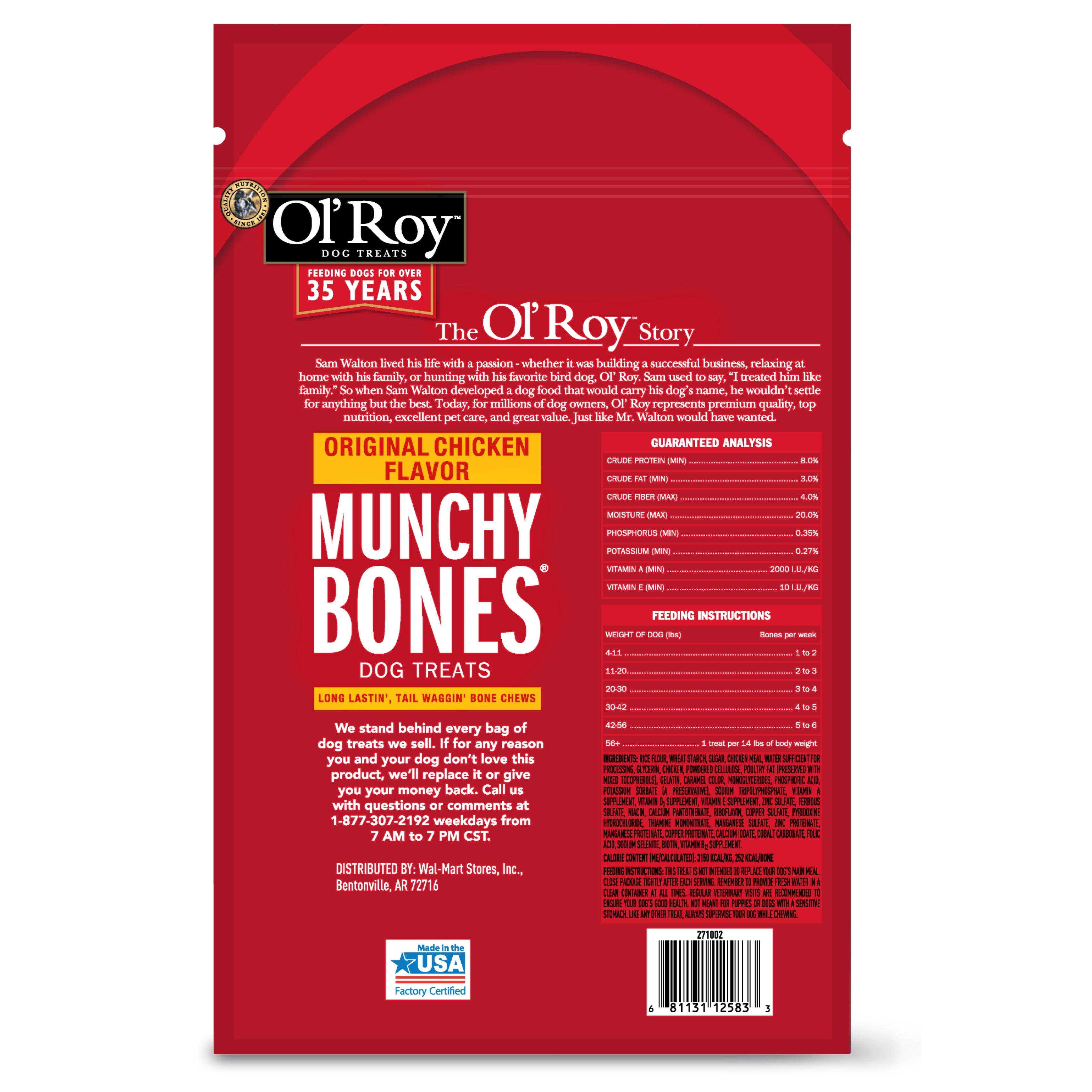 Ol' Roy Munchy Bones Dog Treats, Original Chicken Flavor, 20 oz, 7 Count
