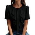 thumbnail image 2 of ClodeEU Women's Short Sleeve Crewneck Pleated Blouse with Ruffle Hem ,Business Casual Office Top Black,Women's Plus L, 2 of 8
