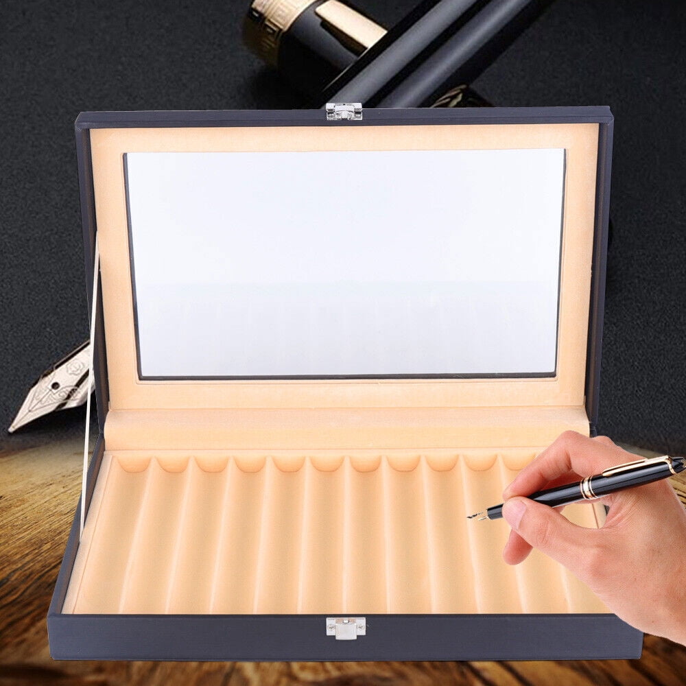 12 Slots Pen Case Black Fountain Pen Display, Wood Pen Box Storage Collector Box Organizer