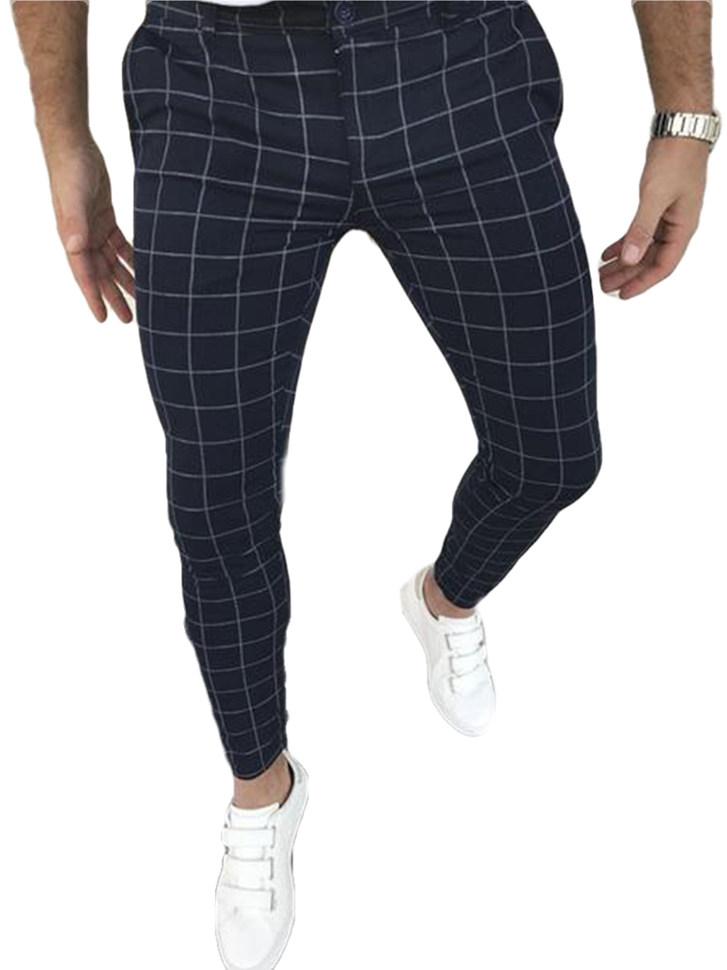 Ma&Baby - Trousers for Men Plaid High Waist Skinny Pants Casual Pants ...