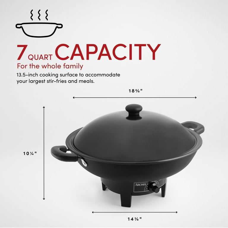 Aroma 7 Quart Electric Wok Black Metal