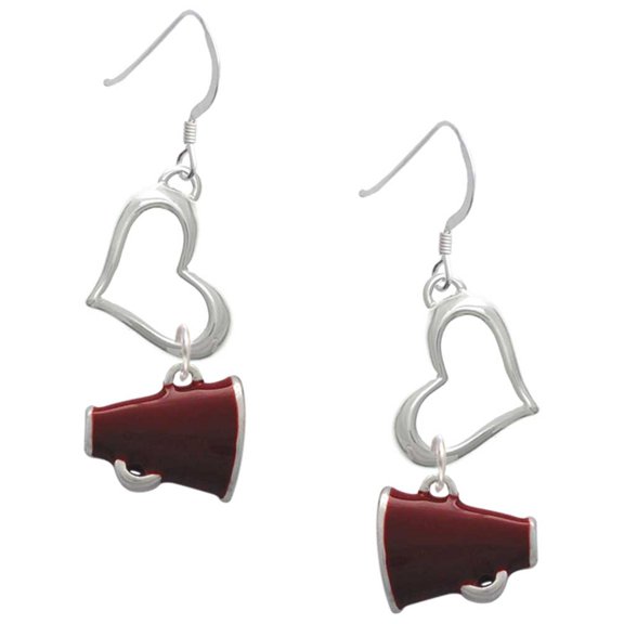 Delight Jewelry Silvertone Small Maroon Megaphone Open Heart French Earrings