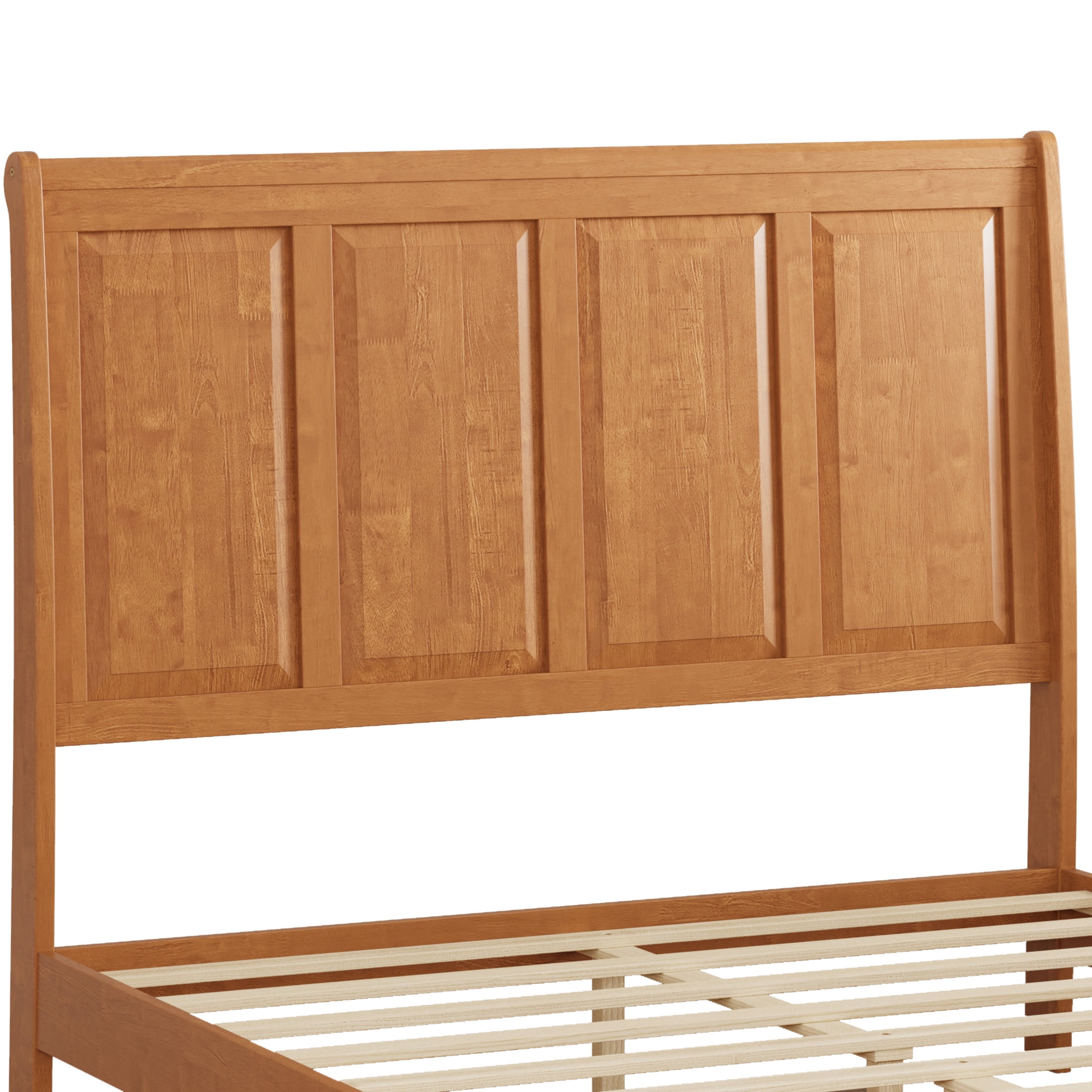 GDF Studio Queen Size Solid Wood Sleigh Bed with Tall Headboard and Storage Bench, Natural