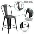 thumbnail image 2 of 24'' High Distressed Black Metal Indoor-Outdoor Counter Height Stool with Back, 2 of 9