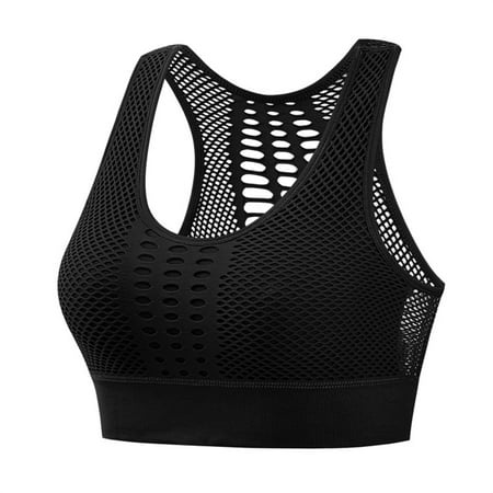 

Women s Longline Sport Bra High Impact Mesh Openwork Workout Crop Athletic Tops Longline Yoga Bras XL Black