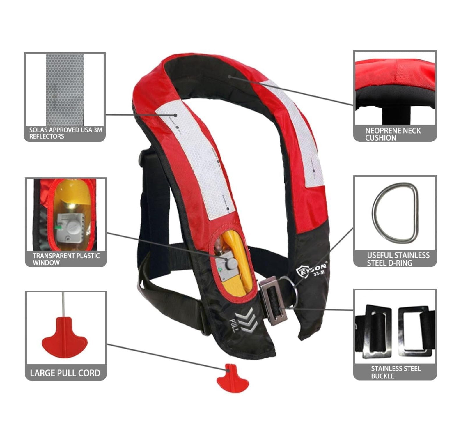 Inflatable Life Life Vest Highly Visible Manual for Adults (Red)