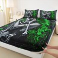 thumbnail image 3 of Castle Fairy Teens Adults Abstract Rose Skeleton Twin Sheet Sets 3pcs,Gothic Valentine Twin Fitted Sheet Microfiber,Black Green Breathable Flat Sheet,Microfiber Bedroom Decor, 3 of 7