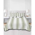 thumbnail image 2 of Quilts Twin-XL Size Bedding Set, Sage Green Striped Lightweight Quilted Comforter, Farmhouse Aesthetic Modern Stripes Soft Reversible Bedspread Coverlet with Pillow Covers for All Season, 68" x 98", 2 of 7