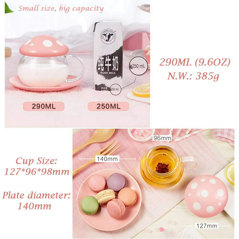 290Ml Mushroom Glass Coffee Mug with Ceramic Cup Holder Reheatable Milk Cup  Afternoon Flower Tea Cup with Glass Filter D 