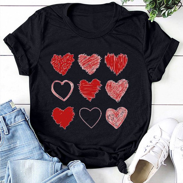 Qiopertar T-shirt à Manches Courtes pour Femmes Imprimé Saint-Valentin Col Rond Liquidation Livraison Gratuite Offres de la Semaine Liquidation