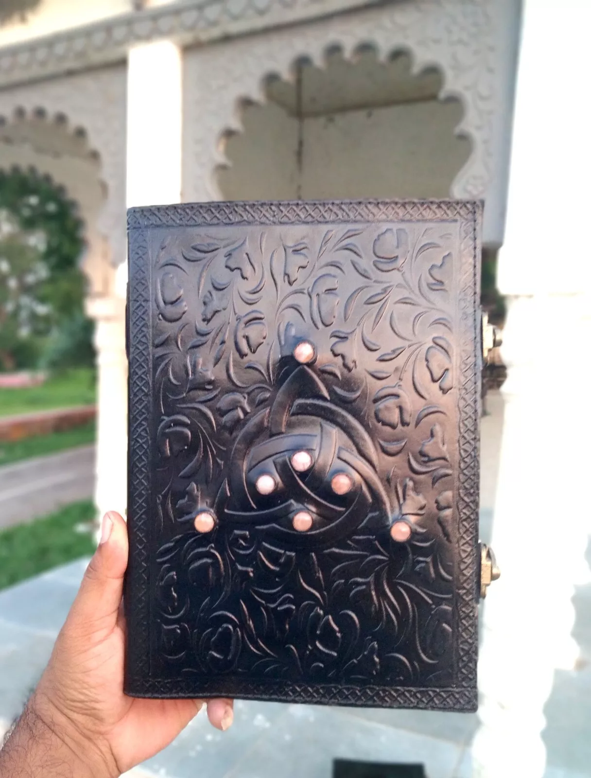 Handcrafted Embossed Design Vintage Leather Bound Journal Diary Celtic Trinity Knot Notebook For Men & Women Office Stationary Use