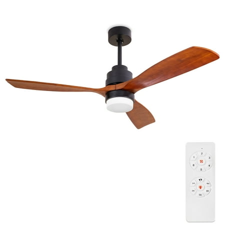 

CLEARANCE! 52 inch wood Ceiling Fan with Lights and Remote 3 Solid Wood Blades Noiseless Reversible Motor for Living room Bedroom Basement F3601 Brown