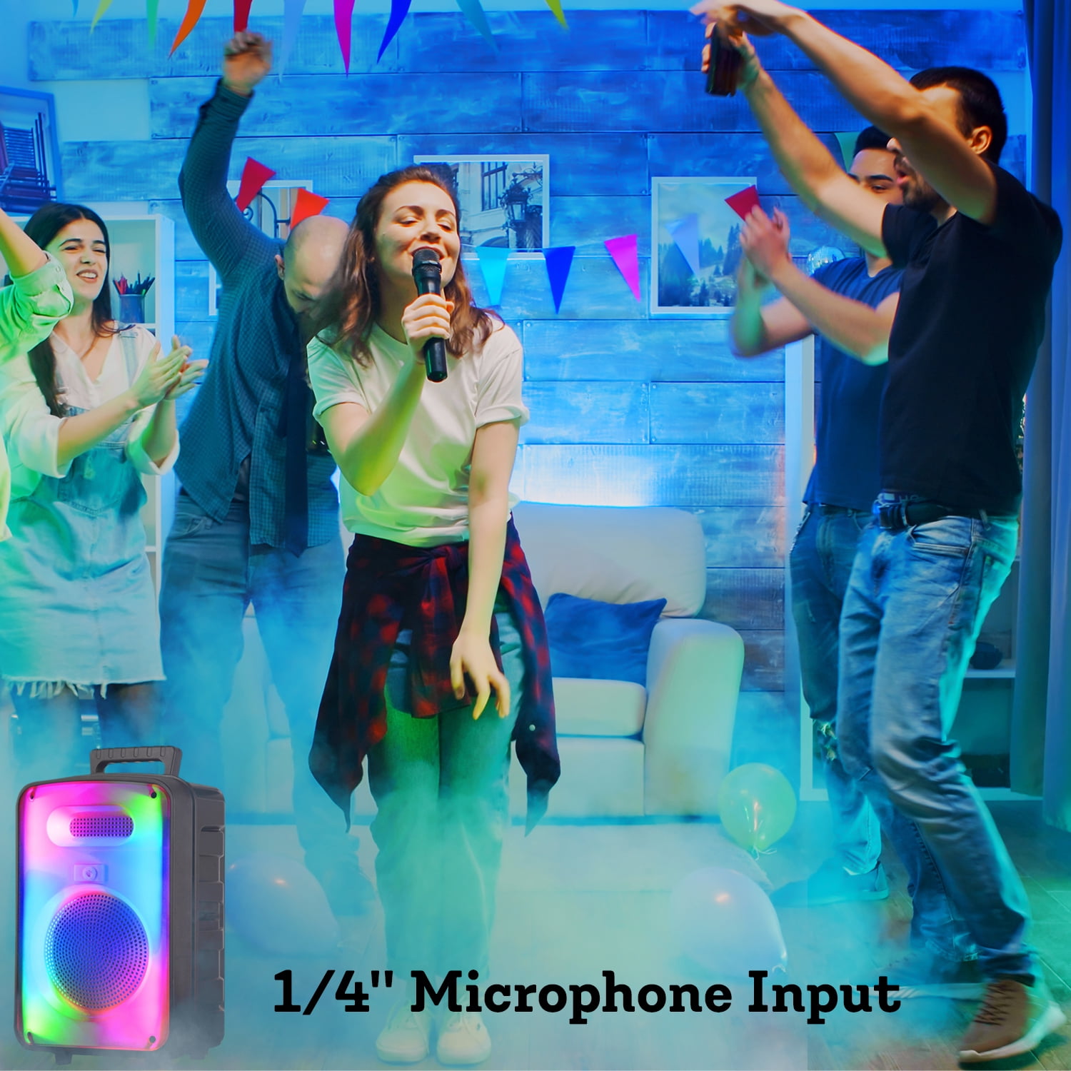 Technical Pro 600W Bluetooth Speaker 8 Inch Rechargeable LED Wireless Mic Remote