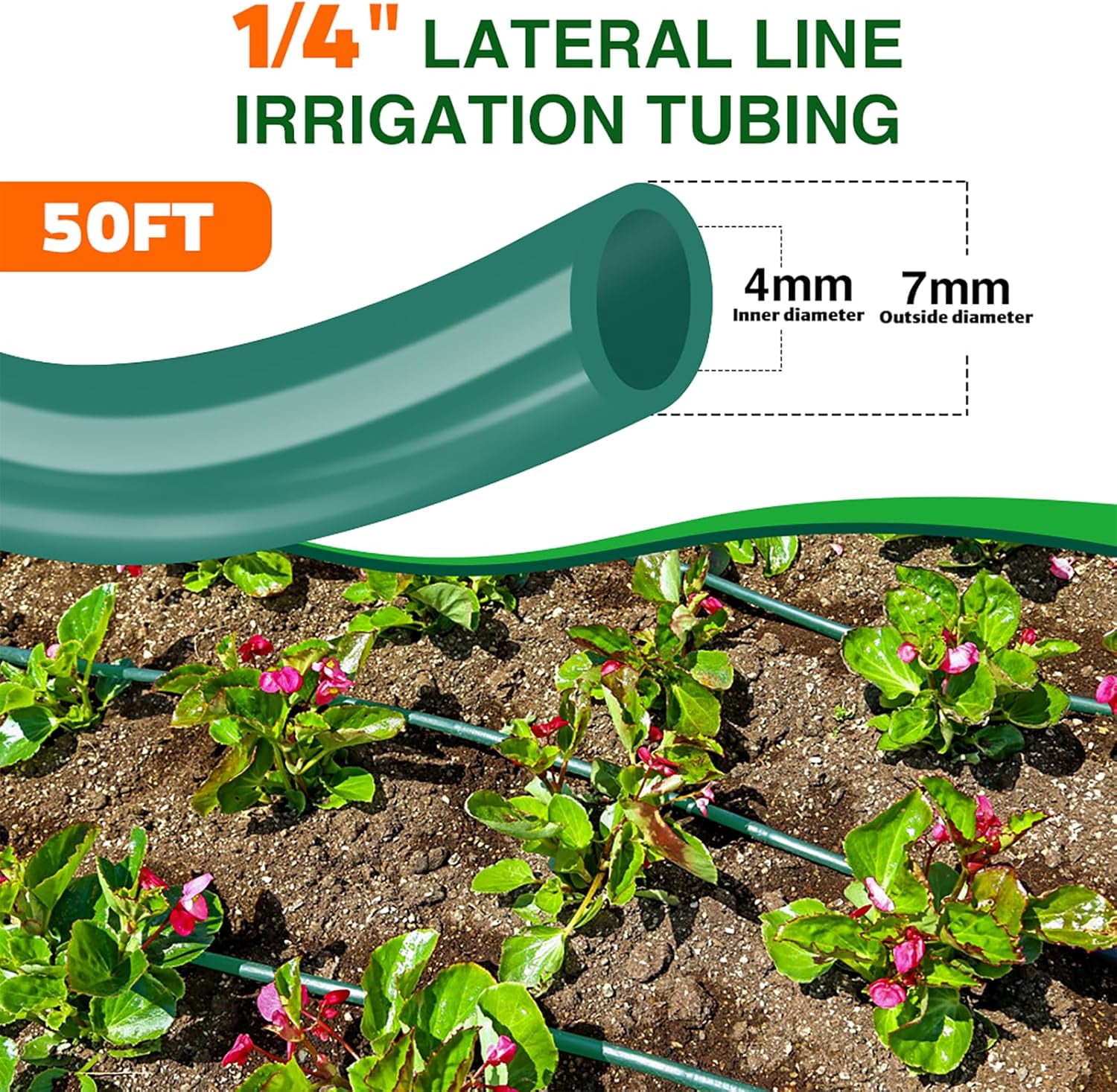 FRKSMD-100ft 1/4 inch Blank Distribution Tubing Drip Irrigation Hose Garden Watering Tube Line for Small garden irrigation system