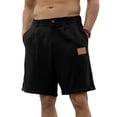 thumbnail image 2 of AHMOMEI Mens Casual Linen Shorts Elastic Waist Drawstring Beach Short for Men Wide Leg Casual Mens Shorts with Pockets Black S, 2 of 5