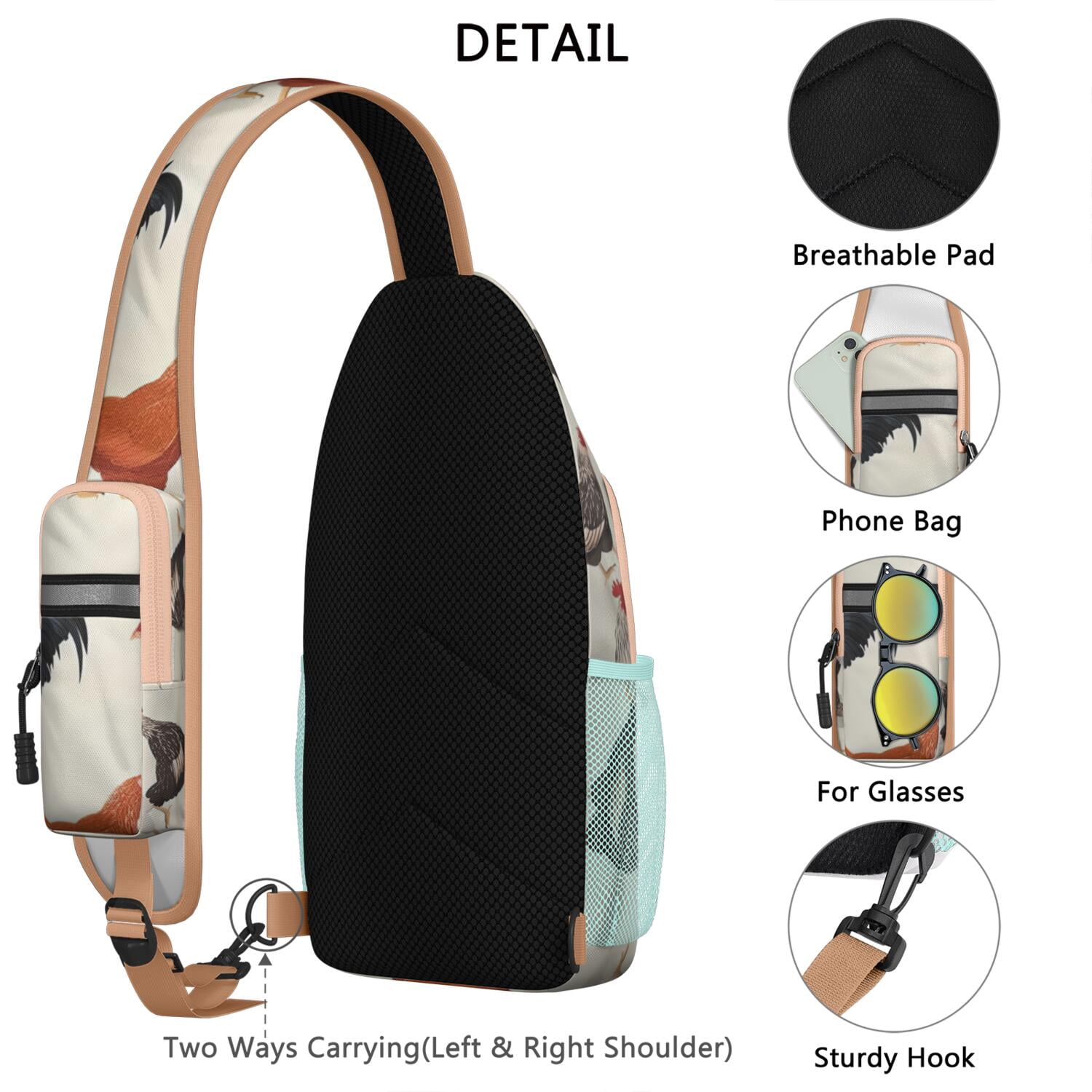 Explore the Outdoors with Lightweight Travel Sling Bag – Durable Crossbody Backpack Featuring Breathable Padding, Reversible Strap Design, Secure Zippers, Perfect for Journeys, Vacations,
