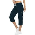 thumbnail image 2 of Capri Pants for Women 2025 High Elastic Waist Drawstring Loose Casual Cago Capris with Pockets Womens Cropped Pants, 2 of 8