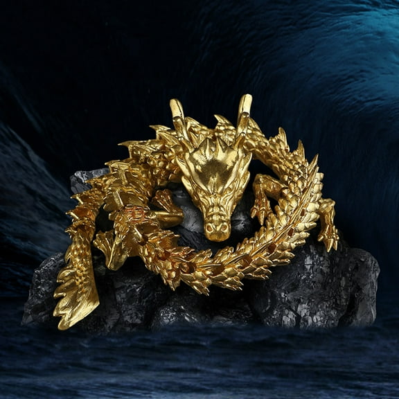 9 Inch Chinese Feng Shui Dragon Statue Sculpture Figurines Feng Shui Decor Dragon Sculpture Ornament for Wealth Good Luck, Golden