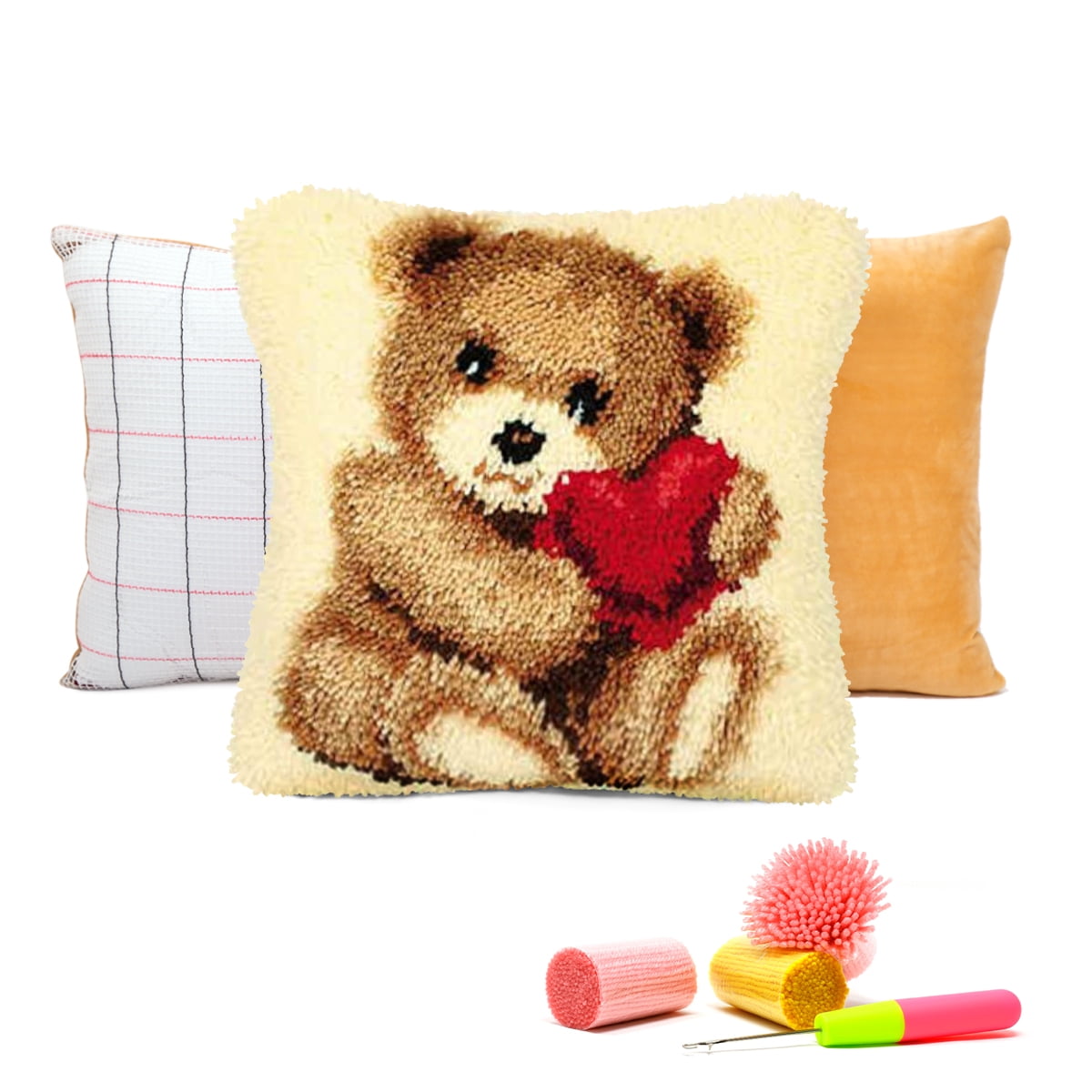 Latch Hook Pillow Kits for Adults pillow,latch hook pillow kits,Bear And Panda Embroidery Creative Craft Home Decor Ideal for Learning Pillow Making 43×43cm/17*17in
