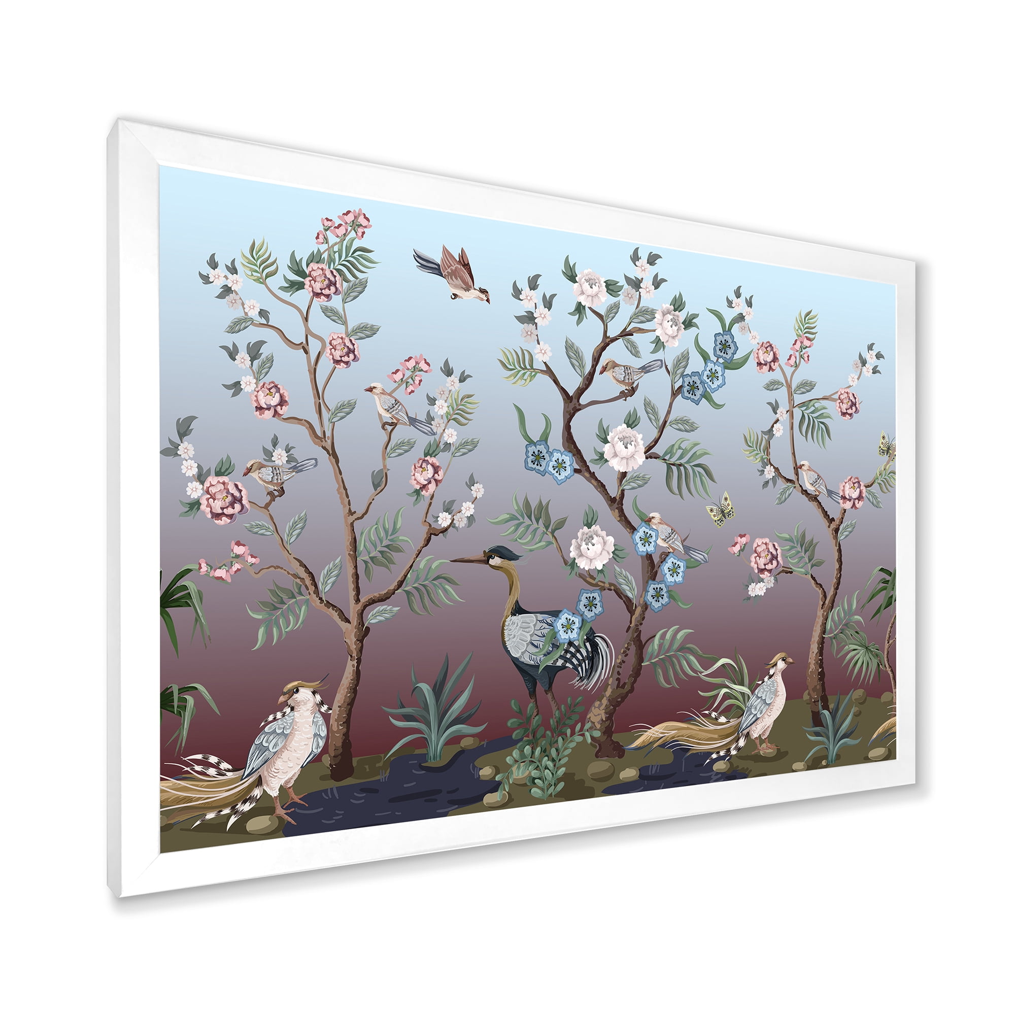 Designart 'Chinoiserie With Peonies and Birds XI' Traditional Framed Art Print