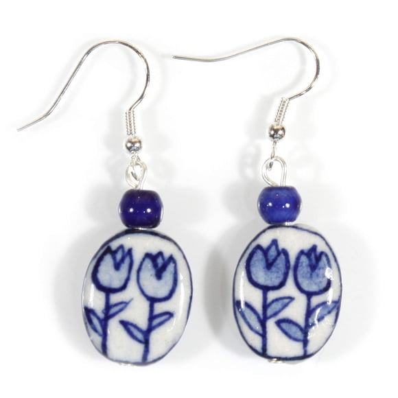 Pendientes estilo ArtHouse Tulip Time, porcelana de Delft, azul holandés