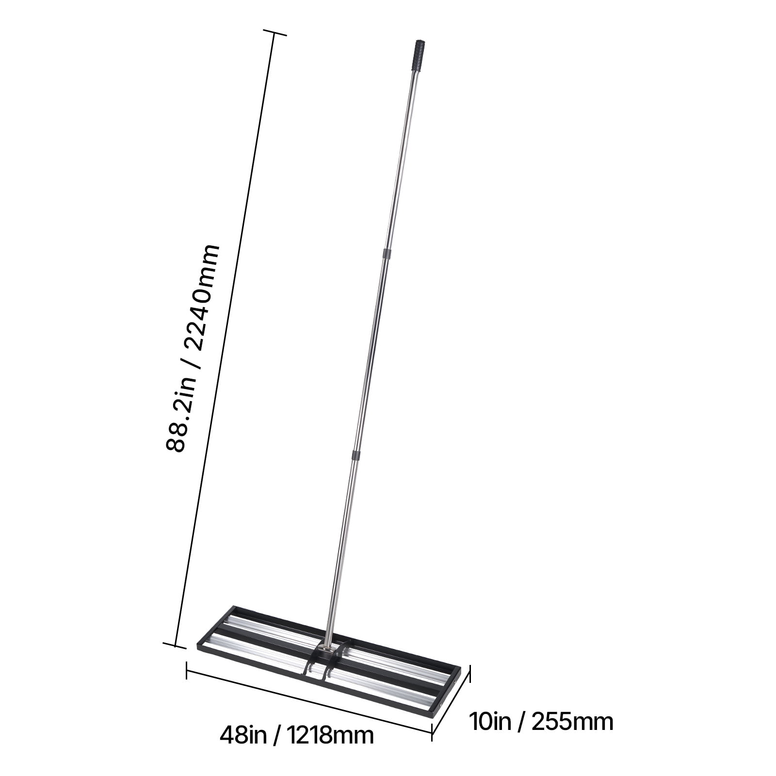 KFFKFF Upgraded Lawn Leveling Rake with Roller, 48'' x 10'' Stainless Steel Lawn Tool with 83.9'' Adjustable Handle, Durable Yard Leveler for Easy Lawn Maintenance and Golf Court Use