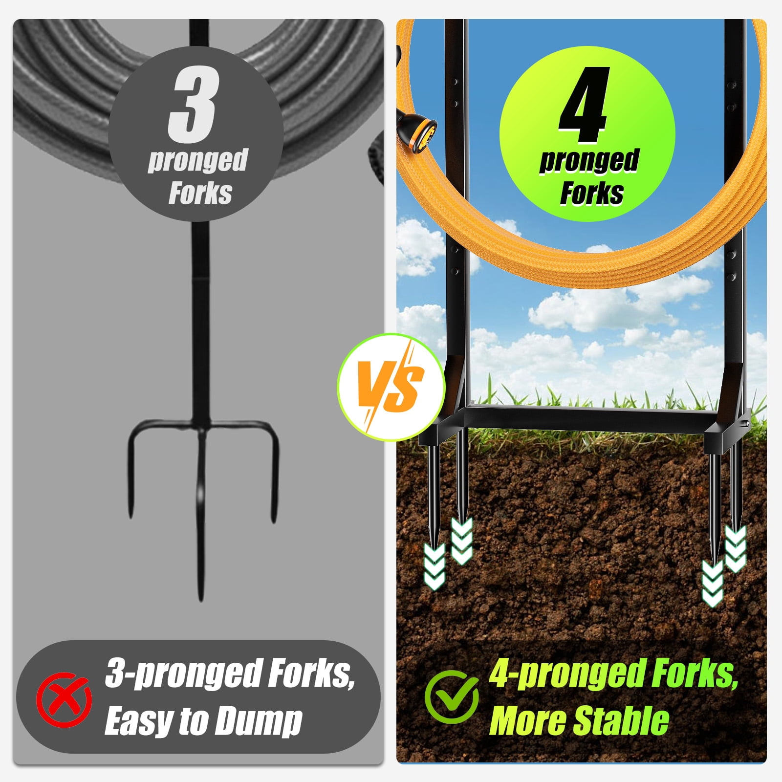 Garden Hose Holder, Super Stable Water Hose Holders Stand Holds 160-Feet Hose, Detachable Freestanding Hose Storage Hanger Rack for Outside Yard Lawn Farm, Black