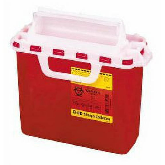 Becton Dickinson Sharps Container 1-Piece 12 H X 13-1/2 W 6 D Inch 2 Gallon Red Horizontal Entry Lid, 305435 - CASE OF 10