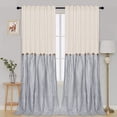 thumbnail image 4 of Alishomtll Farmhouse Curtains Natural Blue Stripe Cotton Linen Button Boho Rustic Rod Pocket Back Tab Window Drapes for Living Room ,52 x 96 Inch, 2 Panels, 4 of 9