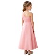 thumbnail image 2 of TiaoBug Girls' Sleeveless One Shoulder Rhinestone Satin Long Dress for Wedding Party Pageant Gown Pink 16, 2 of 5