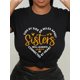 thumbnail image 1 of Sisters Letter Print T-shirt, Casual Short Sleeve Crew Neck Top, Women'S Clothing Tee Tee For adult, Men, Women, Teen, Teenager, adolescent, Youth, 1 of 6