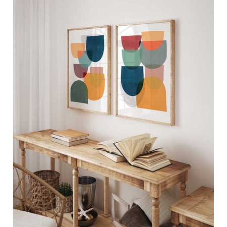 Colorful Mid Century Wall Art Print Set Of 2 With Modern Home Decor