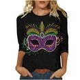 thumbnail image 3 of Feancey Deal of The Day Prime Today Mardi Gras 3/4 Sleeve Tops for Women Spring Trendy Mask Print Carnival Themed T-Shirts Comfy Casual Round Neck Dressy Blouse Parade Tees Multicolor M, 3 of 6