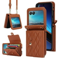 Phone Case for Motorola Razr 2024, Wallet Cover with RFID Blocking Card Slots, Crossbody Wrist Strap Stand PU Leather Kickstand Cover Magnetic Clasp for Motorola Razr 2024, Brown