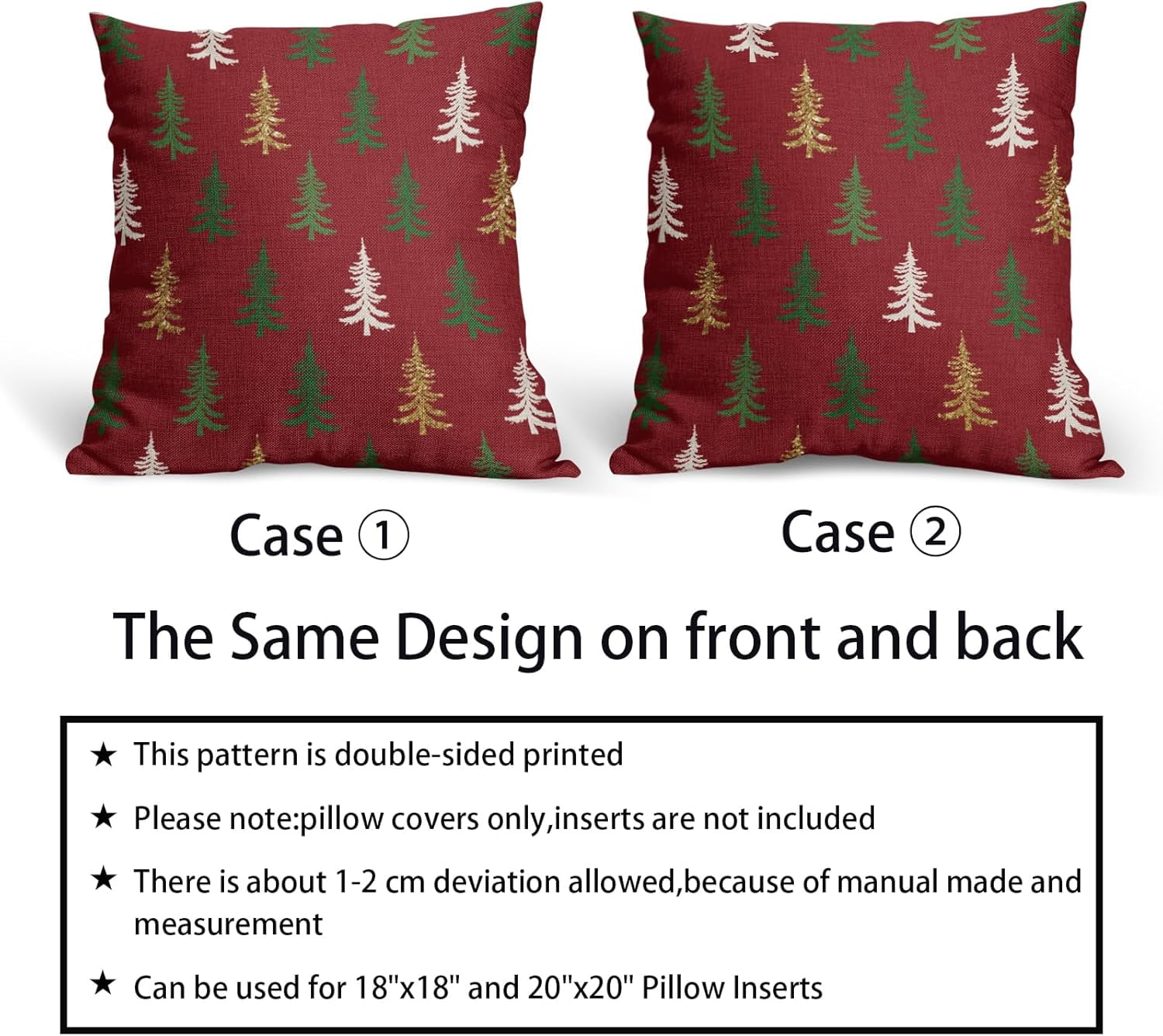 Christmas Tree Pillow Covers 18x18 Set of 2 Red Xmas Rustic Style Winter Print Decorative Outdoor Pillowcases Farmhouse Vintage Holiday Decorations Throw Cushion Case Decor for Couch Sofa Bed