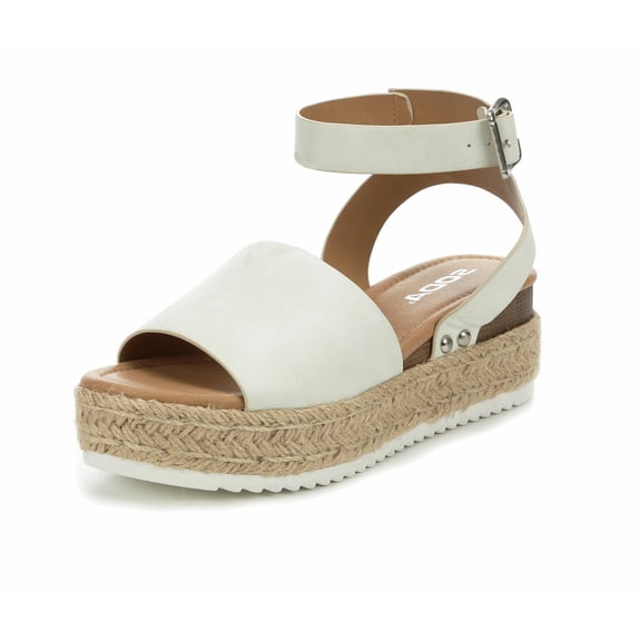 Soda Topic Off White Casual Espadrilles Flatform Embellished Wedge Open Sandals (Off-White, 11)